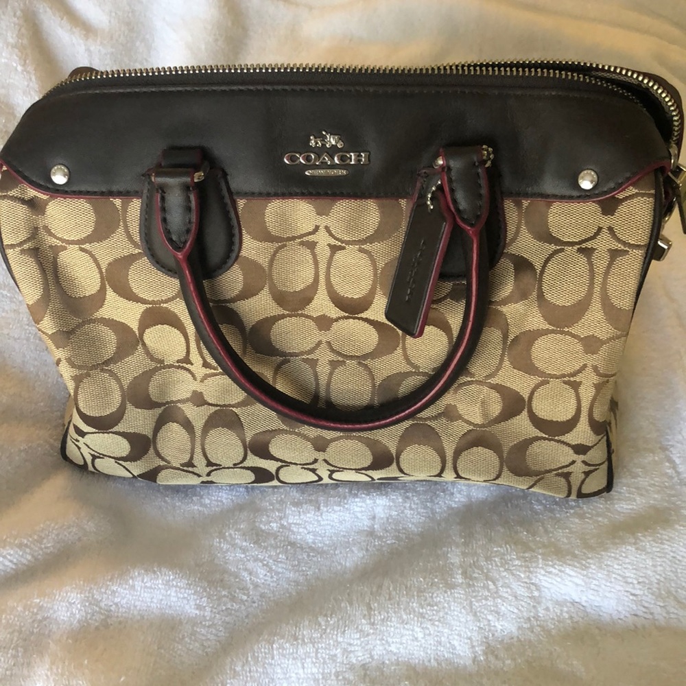 Brown leather trim Coach purse